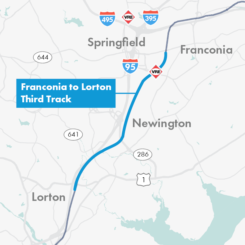Map of Franconia to Lorton Third Track Project