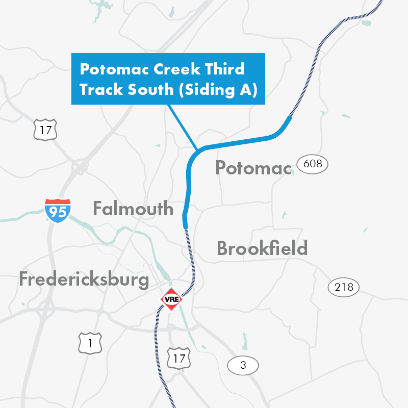 Map of Potomac Creek Third Track South (Siding A) Project