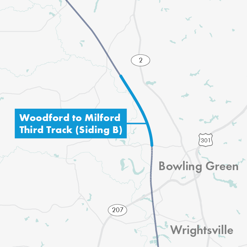 Map of Woodford to Milford Third Track (Siding B) Project