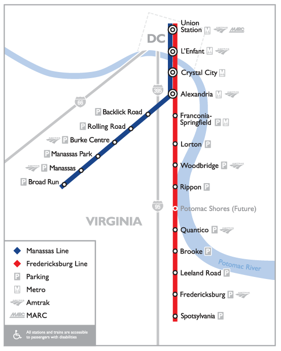 Map of VRE Station Stops