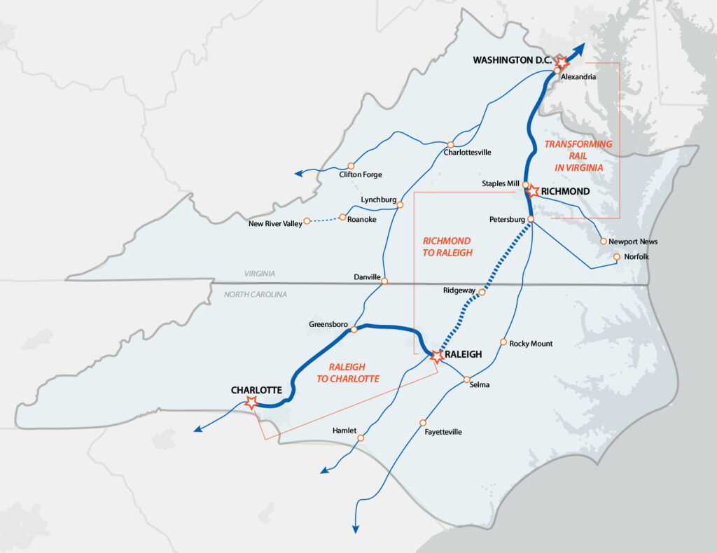 Map of Richmond to Raleigh S-Line Corridor