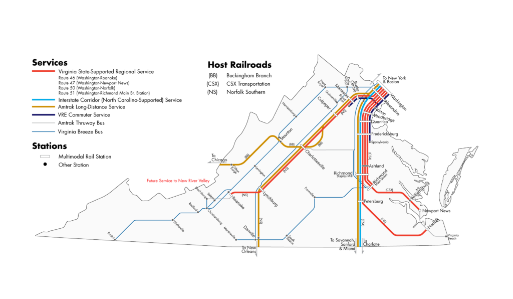 Vfirginia passenger and commuter rail service map