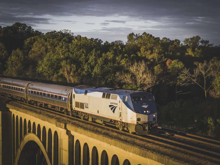 Amtrak across James River close up