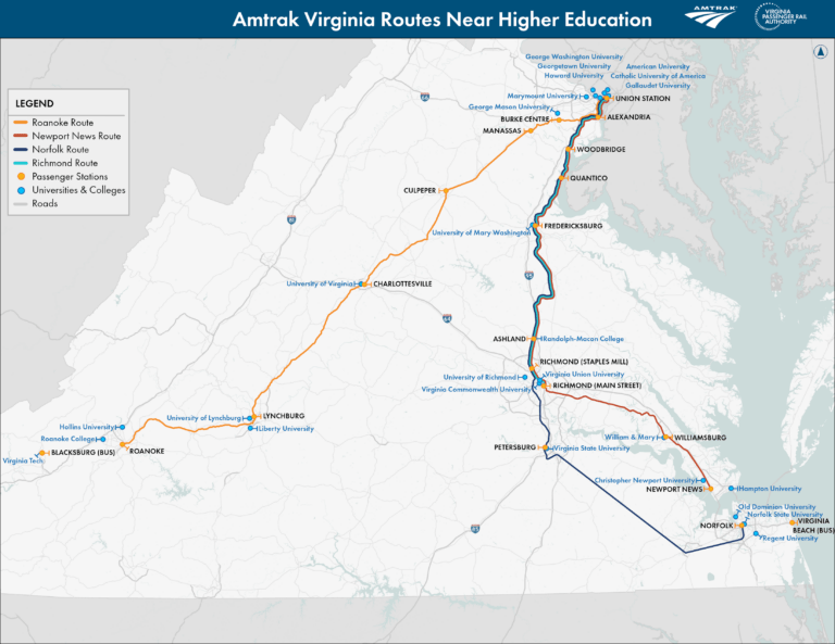 Amtrak Virginia Routes Near Higher Education 05.08
