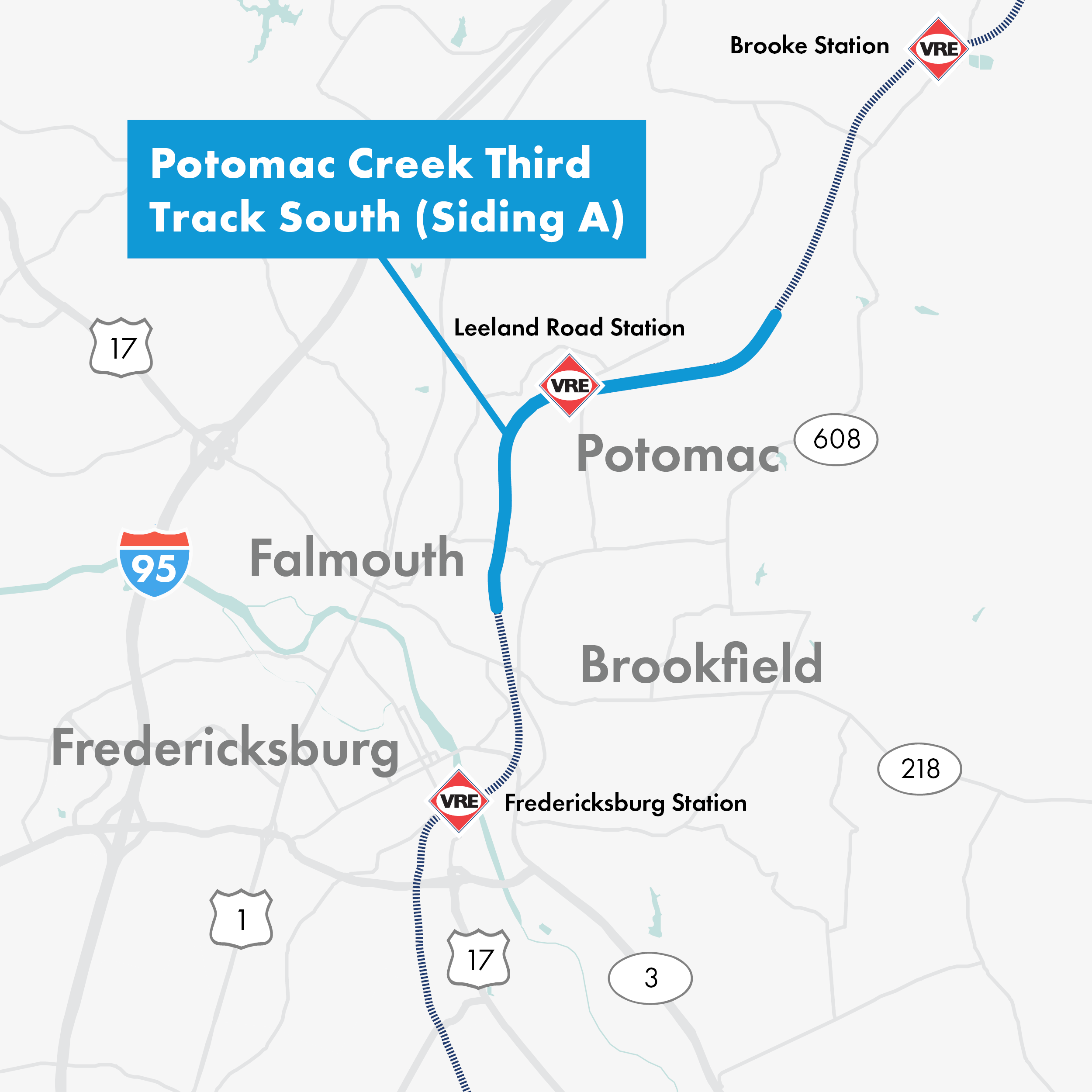 Map of Potomac Creek Third Track South (Siding A) Project