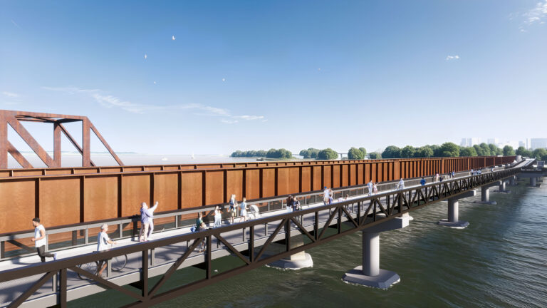 Rendering of rail and bike-pedestrian bridges over the Potomac River